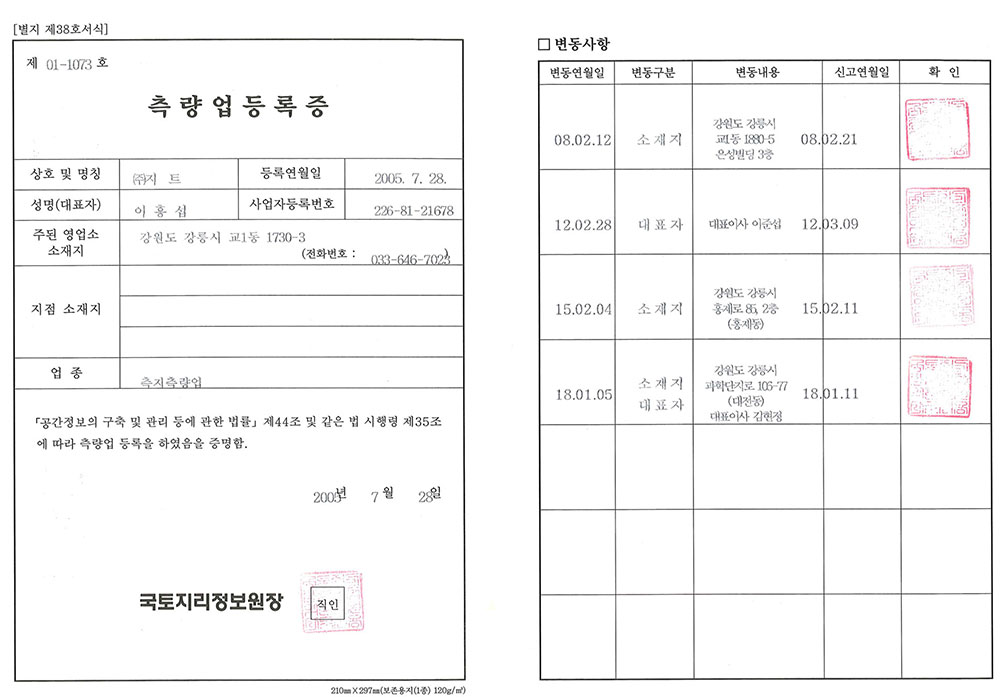 측량업등록증